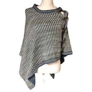 Simply Noelle Beige And Blue Poncho Sweater - Size O/S One Size